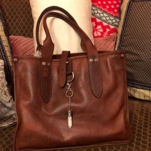 Frye Amy Leather Shopper Tote-Cognac